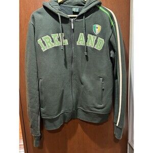 Retro Irish Ireland hoodie w/embroidered badge Irish Flag and Shamrock Large